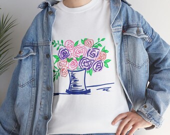 T-shirt met graphic, bloemen in vaas T-shirt | T-shirt met bloemenboeket