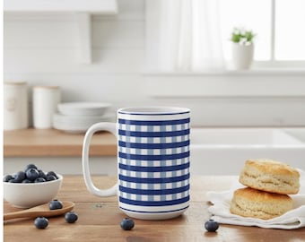 Mok blauw gingang, keukendecor boerderij, gezellig cadeau, Cottagecore