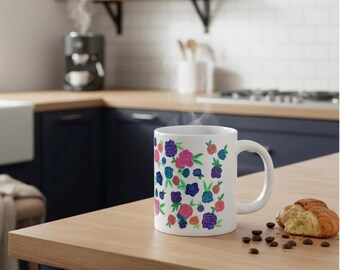 Jumbo keramische mok bloemen, kleurrijke tuinbloemen, inhoud 20 oz