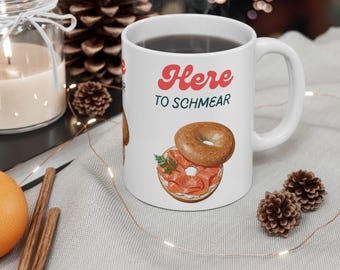 Ceramic Jewish lox mug- Here to Schmear Bagel Mug- Bagel Lox Jewish Humor Gift, Schmear Coffee Cup, NY Deli Lover Present, Brunch Lover Mug