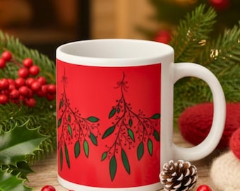 Keramische kerstmok rode maretak, 20 ounce