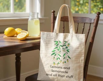 Lemons and Lemonade Canvas Tote Bag: Hand-Drawn Citrus Design