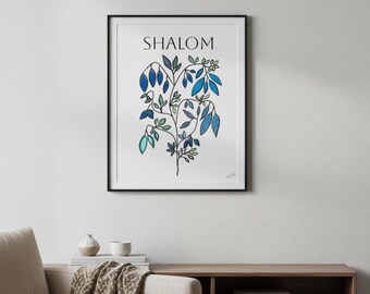 Shalom Blue Botanical Leaves Rolled Posters | Peaceful Wall Art