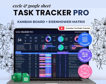 Rastreador de tareas de Excel: Herramienta de gestión de proyectos, Matriz de Eisenhower (Descarga digital, 2 archivos PDF)