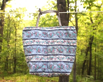 Bolso tote de algodón acolchado con flores: bolso grande de tela reciclada