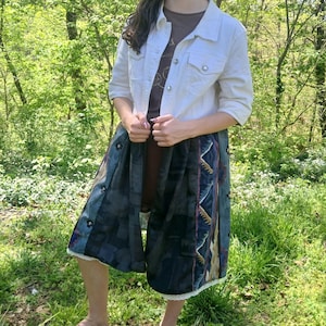 Upcycled Duster Patchwork Western Medium Large Long Jacket Half sleeves Reworked Jean Jacket Rodeo