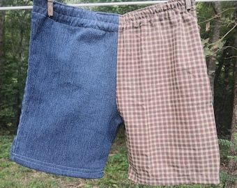 Pantalones cortos de mezclilla y algodón con patchwork: hechos a mano, para niños, talla 12