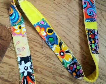 Cinturón de tela patchwork con anilla en D: colorido, amarillo, acolchado, reversible, vintage, bohemio, 29 pulgadas