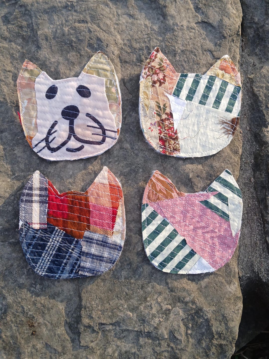 Cat Patch: Fabric Patchwork, Iron-on or Sew-on Applique, Hand Crafted ...