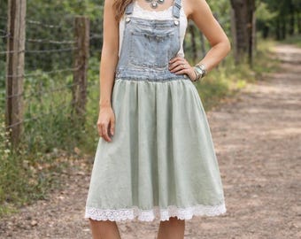Vestido de mezclilla reciclada: falda bohemia estilo cottagecore, talla mediana