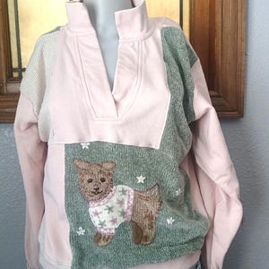 Quilted Upcycle Sweatshirt Sweater, Reworked Patchwork, Size L