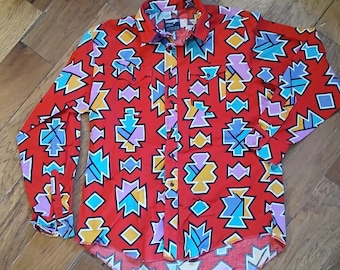 Camisa vaquera vintage de los 90, Wrangler XL, cola larga, estilo western retro.
