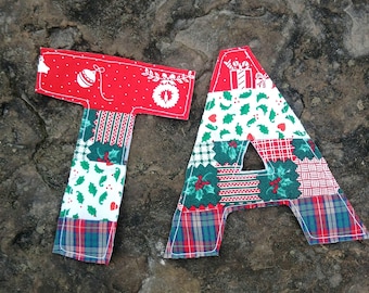Christmas Patchwork Letter Iron-On Patch: Fabric Monogram, Sew-On Applique