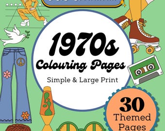 PÁGINAS PARA COLOREAR de los años 70. PDF con impresión ilimitada para revivir recuerdos mientras coloreas y te trae nostalgia.