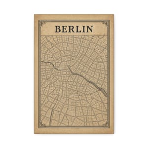 Arte em tela com mapa de Berlim | Decoração de parede vintage | Presente da cidade | Decoração para casa | Arte de viagem para viajantes