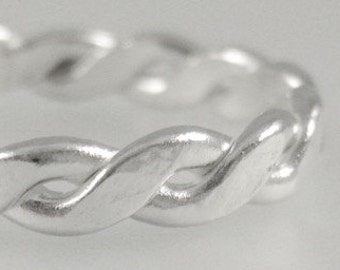 Fine Silver .999 Handcrafted Twisted Hammered Ring Band for Women Men Unisex Wedding Commitment Bohemian Bride Groom