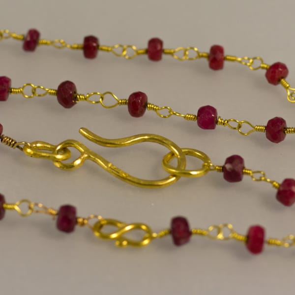 Perfect Gift for Christmas 18k Gold Ruby Bead Chain Necklace July Birthstone Valentines Day