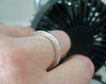 Heavy Forged Sterling Silver Unisex Ring, Hammered Band