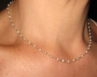 Keshi Pearls and Solid 18k Gold Rosary Style Chain Necklace - June Birthstone