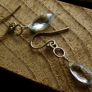 November Birthstone Sky Blue Topaz Handcrafted Sterling Silver Long Dangle Earrings Marquise Gemstone for Women