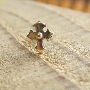 Tiny Fleur de Lys Cross Stud Cast 9k Solid Gold Bone End Ears Nose Jewellery Body Jewellery Unisex Teenager Men Women Classic Crucifix