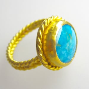 Solid 22k Gold December Birthstone Turquoise Sleeping Beauty Cabochon Cocktail Ring