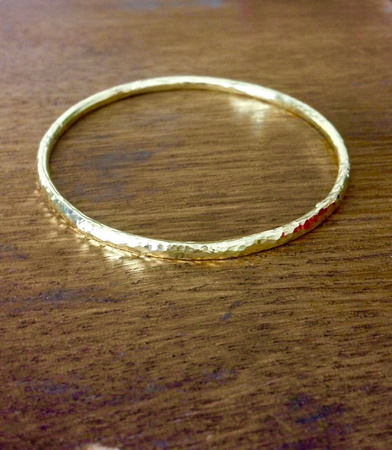 Solid 18k Yellow Gold Handcrafted Hammered Bangle Bracelet