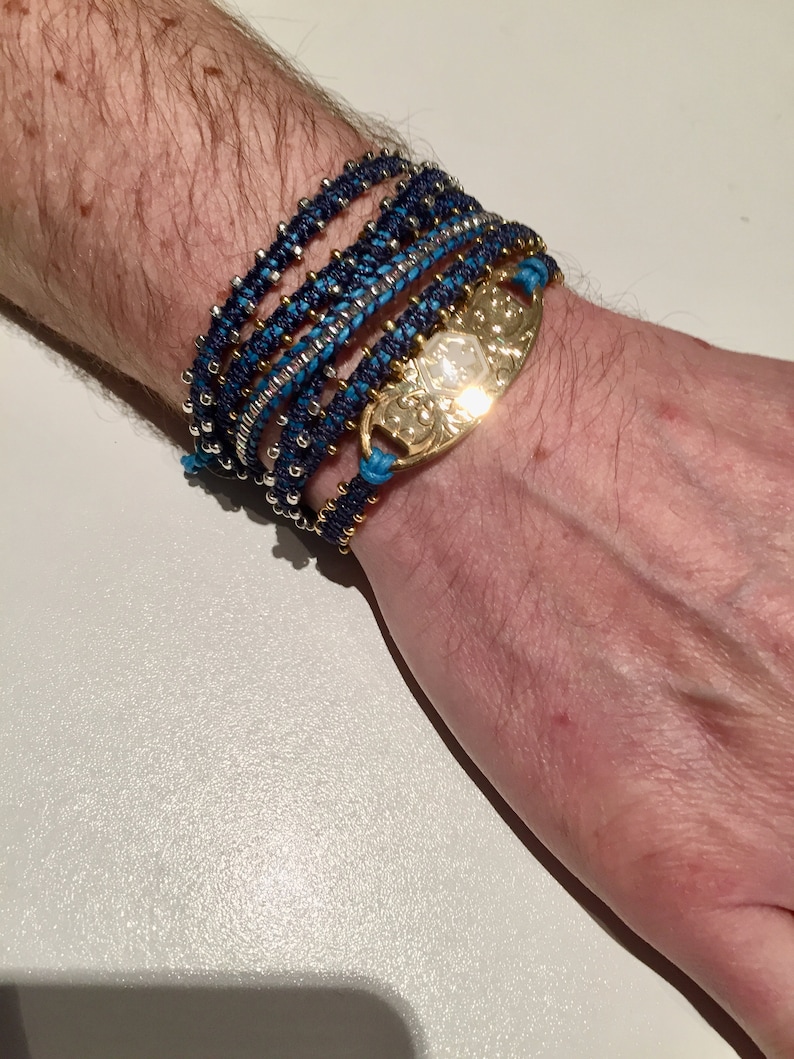 Style Up your Medical ID tag with Lengths of Beaded Macrame Stitches Vegan Cord Yoga Bracelet Wrist Wrap Soft Stackable Stylish