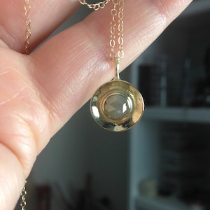 Diamond Pendant Solid 14k Yellow Gold Grey Diamond Rose Cut Dome Christmas Gift for Her April Birthstone