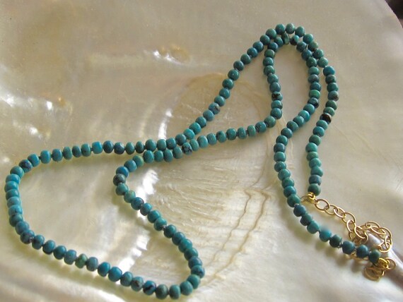 Turquoise Bead Necklace: 14k Gold Clasp, Adjustable December Birthstone