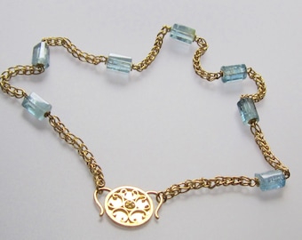 Handgemaakte 22k gouden ketting echte aquamarijn ongesneden kristal Romeinse Hellenistische stijl ketting Oude Rome