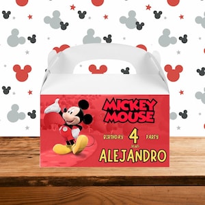 Mickey Mouse Gable Box Label, Mickey Mouse Treat Box Label, Mickey Mouse Favor Box Label, Gift Box Label Editable, Mickey Mouse Gable Box