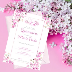 Fuchsia Quinceanera Invitation, Quinceañera Invitation, Mis Quince Invitation, Fuchsia Flowers Invitation, Fuchsia Invitation, XV Invitation