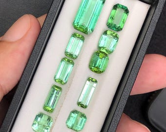 34.00Ct Natural Mint Green Tourmaline Lot – Mixed Shape Loose Gemstones | Afghanistan Origin