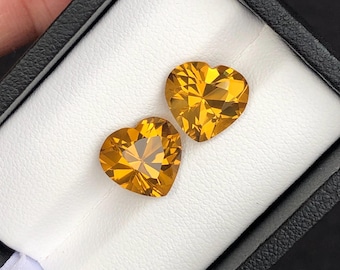 Heart Shape Citrine Gemstone Pair: Honey Brown, 7.60 ct