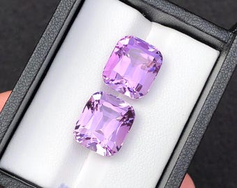 18.65Ct Natural Lavender Purple Amethyst Pairs – Cushion Cut Loose Gemstones | Brazil