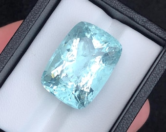 33.35 ct Natural Aquamarine Gemstone: Cushion Cut, SI Clarity