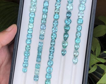 148Ct Blue Green Apatite Gemstone Lot – Mixed Shape Natural Loose Stones for Jewelry Making