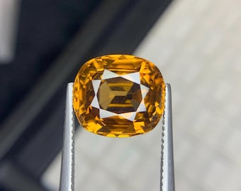 Natural Yellow Orange Zircon 12.92Ct Cushion Cut GFCO Certified Ceylon Gem