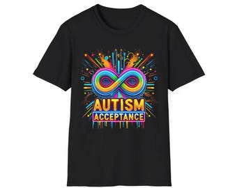 Autismus Akzeptanz T-Shirt, buntes Infinity Design, Unisex Softstyle T-Shirt