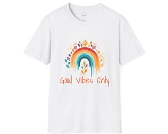Good Vibes Only T-Shirt, Regenbogen Grafik, Unisex Softstyle