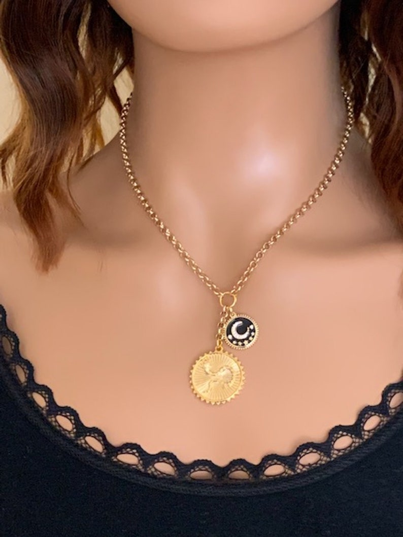 Gold Belcher Chain Drop Coin Necklace Gold Plated Belcher Etsy