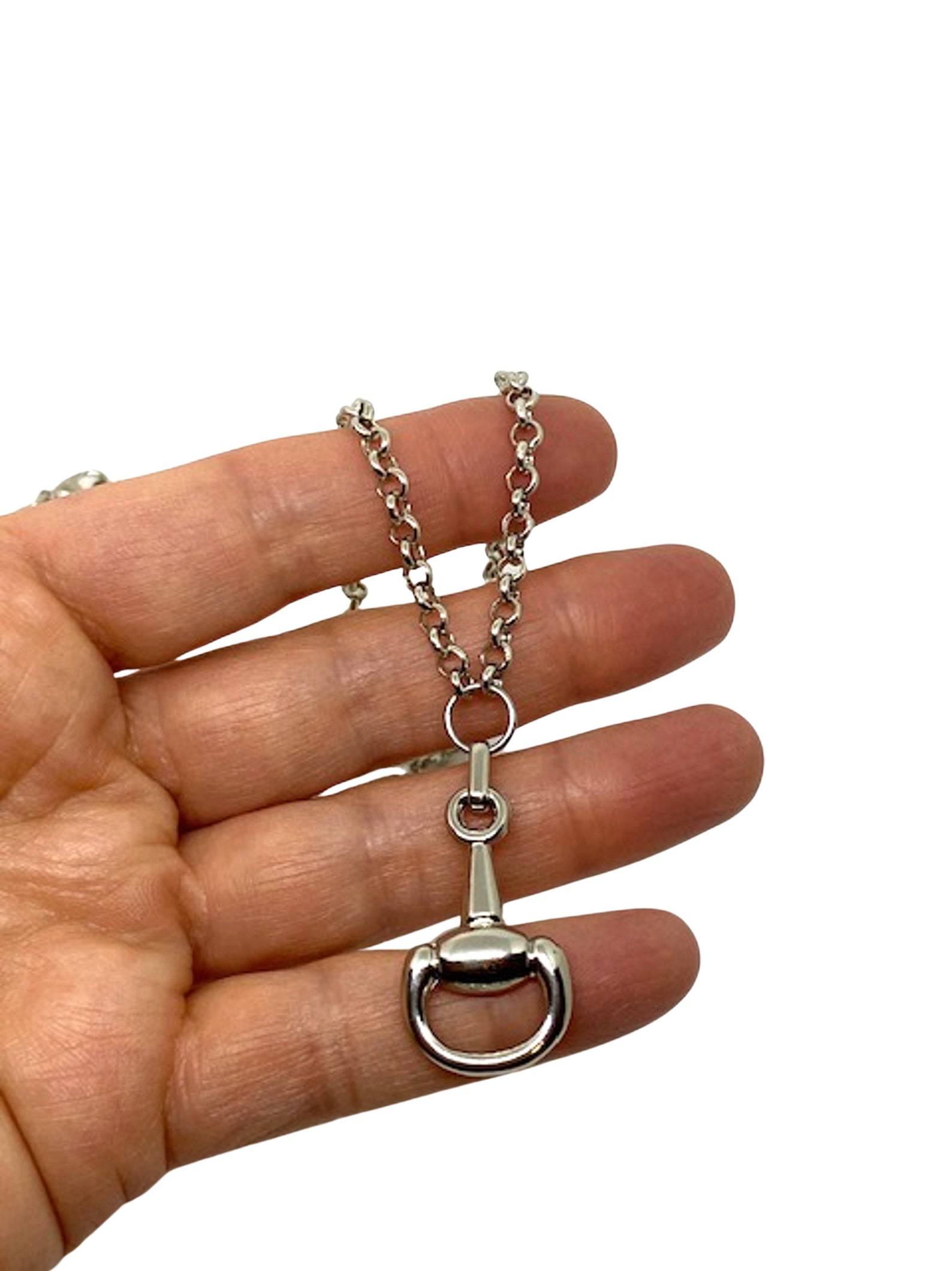 Silver Horsebit Pendant Necklace Horsebit Belcher Chain Etsy