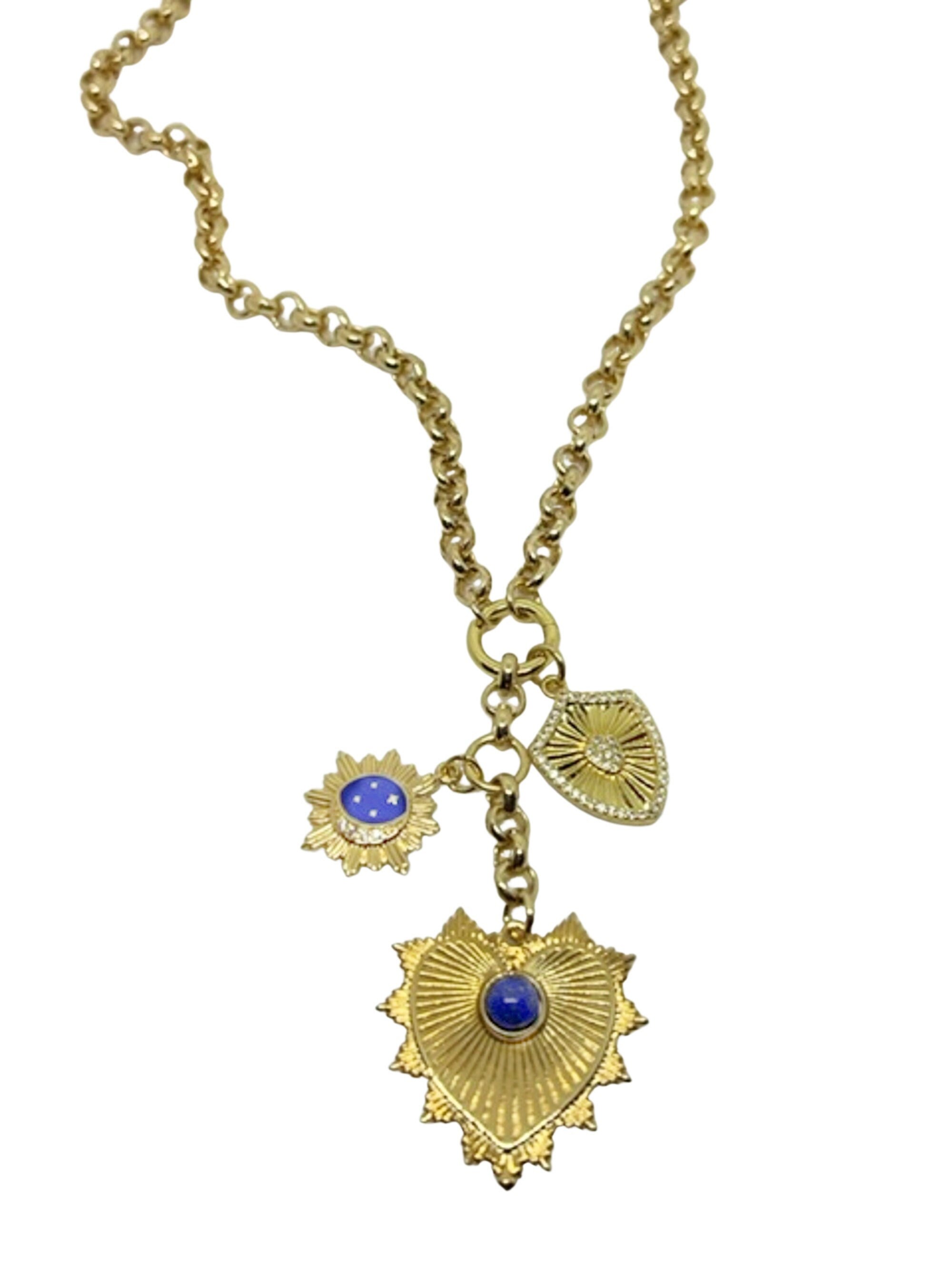 Gold Belcher Lapis Heart Multi Charm 