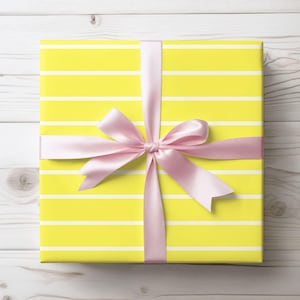 Bright Yellow Striped Gift Wrapping Paper Roll | Cheerful Gift Wrap for Every Occasion, Birthday, Holidays, Baby Showers, Crafts