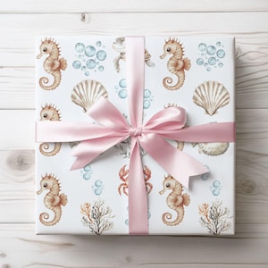 Seaside Themed Gift Wrapping Paper Sheets, Nautical Party Decor, Ocean Inspired Gift Wrap, Birthday Present Service, Baby Shower, Holiday