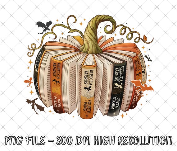 Fourth Wing Book Pumpkin, Fall Book Lover, Autumn Reading , Halloween Pumpkin Book, Cozy Autumn Design, Fourth Wing PNG, PNG Sublimation