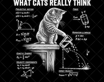 What Cats Really Think Png, Funny Cat Physics Png, Cat Knocking Glass Graphic Png, Science Cat Gift for Cat Lovers