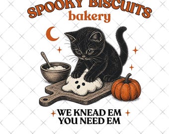 Kitty Biscuits Shirt Spooky Season Tee Black Cat Halloween Fall PngVintage Baking Pumpkin Png Cat Lover Fall Gift