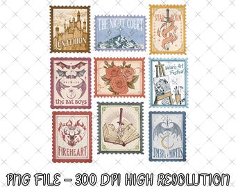 SJM Bücher Stempel png , ACOTAR TOG Crescent City png Für Bücherwurm Fan, Sjm Briefmarke png, Velaris Bücherwurm Geschenk